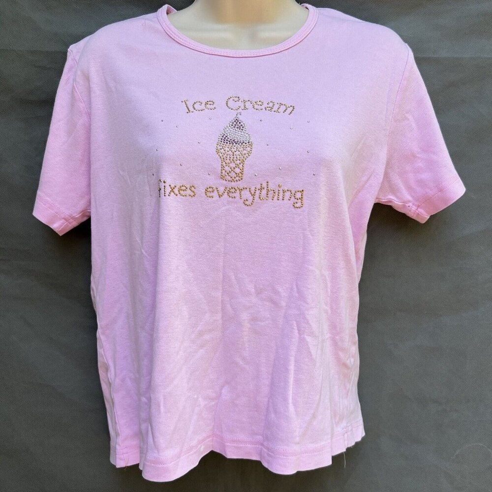 Cactus Bay Size Medium Baby Tee Shirt Ice Cream Fixes Everything Shirt Top